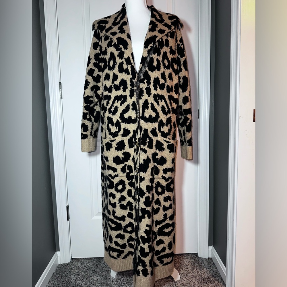Torrid Leopard Print Long Duster Cardigan Open Front Sweater Size 0